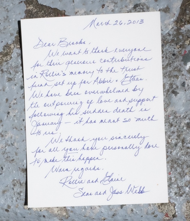 Thank you letter from the Webb Family